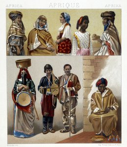 Egyptische kostuums. Illustratie in "The historical costume" door Racinet