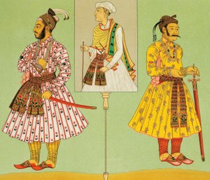 Hoge dignitarissen van het Mogolrijk, lithografie door Chataignon uit Historische kostuums, Deel I, door Auguste Racinet (1825-1893), Parijs door Albert Charles August Racinet
