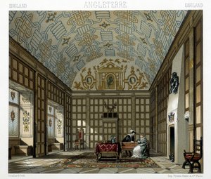 Interieur van een statig huis in Engeland in de 17e eeuw. Illustratie in 