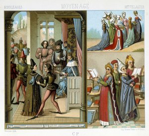 Middeleeuwen: het koninklijk hof, de adellijke dames, de geleerde dames - in "Le costume historique" door Racinet