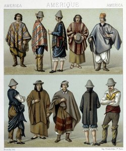 Traditionele kostuums van Chili. Illustratie in 