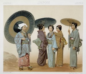 Traditionele kostuums van Japanse vrouwen. Illustratie in 