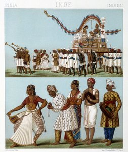 Transport, muziek, dans en traditionele kostuums van India. Illustratie in 