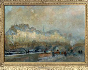 Parijs, de sluis van de Monnaie, winterzon, of uitzicht op de Pont-Neuf en het Île de la Cité. Schilderij door Albert Lebourg. Musée d