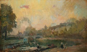 De Oevers van de Rivier de Seine bij St. Cloud door Albert Charles Lebourg