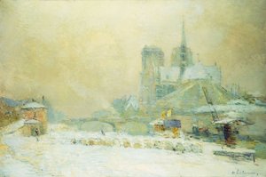 Uitzicht op de Notre Dame, Parijs, vanaf de Quai de la Tournelle: Sneeuweffect
