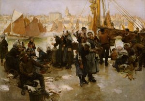 Het vertrek van de vissersvloot, Boulogne, 1891