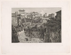 Gezicht op Tivoli, met de tempel van Vesta in de verte
