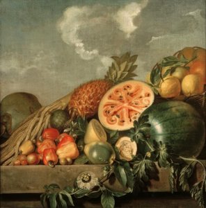 Stilleven met ananas, meloen en andere tropische vruchten door Albert Eckhout