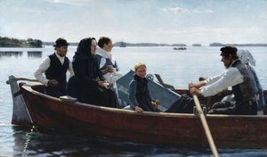 Het vervoeren van de kinderbaar / De begrafenis van een kind door Albert Edelfelt
