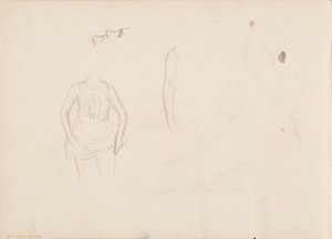 Vrouw tilt haar rok op, gezicht, arm door Albert Edelfelt