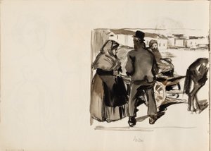 Paardenkarren, drie personen door Albert Edelfelt