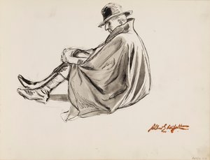 Zittende man in een cape door Albert Edelfelt