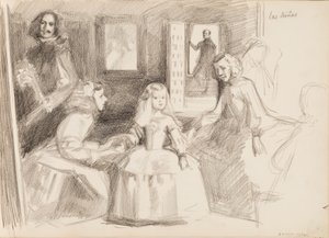 Las Meninas, schets naar Diego Velázquez door Albert Edelfelt