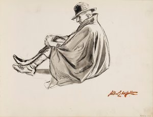 Zittende man in een cape door Albert Edelfelt