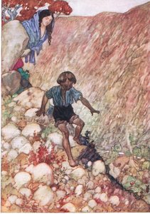 Hij ging naar beneden als de dappere kleine man die hij was, uit The Water Babies