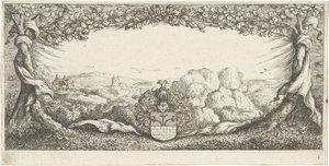 Cartouche met landschap door Albert Flamen
