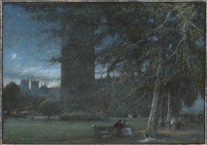 Beelden onder het Palace of Westminster bij schemering door Albert Goodwin