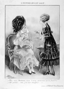 Een karikatuur over twee bourgeois Franse vrouwen, Eerste Wereldoorlog door Albert Guillaume