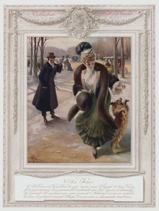 Belle Epoque Parijs, Modieuze dame in het Bois de Boulogne (kleur litho) door Albert Guillaume