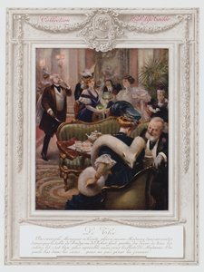 Belle Epoque Parijs, Modieuze dame drinkt thee door Albert Guillaume