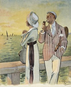 Flirt bij schemering - tekening door Albert Guillaume (1873-1942), in 
