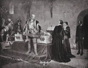Hertog Karel beledigt het lijk van zijn vijand Fleming door Albert Gustaf Aristides (after) Edelfelt
