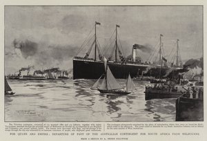 Voor koningin en rijk, vertrek van een deel van het Australische contingent naar Zuid-Afrika vanuit Melbourne door Albert Henry Fullwood