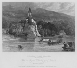 Kapel van Willem Tell, Meer van Genève, Zwitserland (gravure)