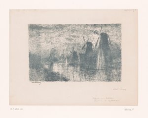 Molens aan de Schie bij Rotterdam door Albert Marie Lebourg