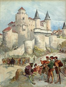 Een gevangene, Frans I (1494-1547) opgesloten in een toren van het Alcazar in Madrid (Spanje) tot 1526 door Albert Robida