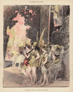 Achter de schermen tijdens een productie van het Ballet des Insectes in het Théâtre du Châtelet, Parijs door Albert Robida