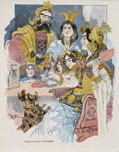 Gulliver aan het hof van Brobdignac - in "Gulliver Voyages" door Swift, ill. door Robida door Albert Robida
