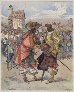 Illustratie voor Le Capitaine Bellormeau door en geïllustreerd door A Robida (kleur litho) door Albert Robida