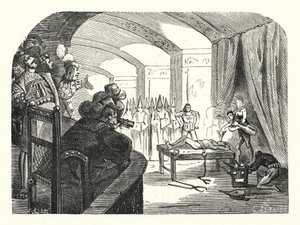 Inquisitie in Frankrijk tijdens het bewind van Frans I (gravure) door Albert Robida