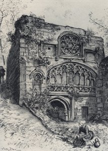 De fontein van de karmelieten in Morlaix - La vieille France - La Bretagne - tekst, tekeningen en lithografieën door Albert Robida zonder datum eind 19e eeuw