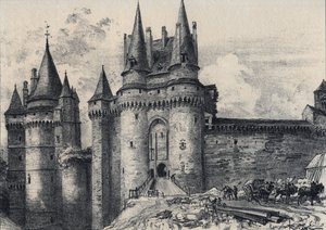 Le Chatelet in Vitre in Ille-et-Vilaine - La vieille France - La Bretagne - tekst, tekeningen en lithografieën, door Albert Robida (1848-1926) ongedateerd eind 19e eeuw door Albert Robida