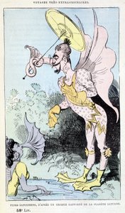 Saturnische typen van een gerapporteerde schets van de planeet Saturnus (pseudo-antropologische groteske monsters), parodie van Jules Verne, 