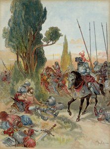 Zesde Italiaanse Oorlog (1521-1526): Dood van Pierre Terrail de Bayard (1476-1524), gewond door een haakbusaanval bij Rebec (Italië), in 1524, Charles de Montpensier, connetable van Bourbon (1490-1527), stond tegenover hem door Albert Robida