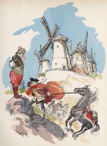 De Baron van Münchhausen net de Egyptische grens overgestoken wordt gevangen in een storm veroorzaakt door een grote figuur om de 7 molens te laten draaien. 