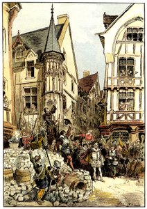 De Hertog van Guise toegejuicht door de menigte en soldaten van het Gardes Francaises regiment in Parijs op Barricadedag