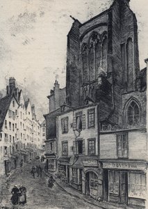 Een straat in Saint Malo - La vieille France - La Bretagne - tekst, tekeningen en lithografieën, door Albert Robida (1848-1926) ongedateerd eind 19e eeuw