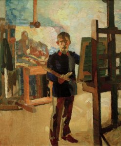 Zelfportret in de blauwe Litewka door Albert Weisgerber