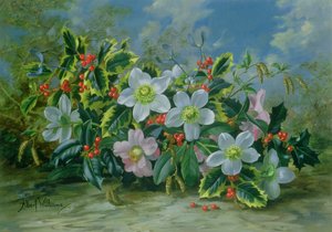 Kerstrozen en hulst door Albert Williams