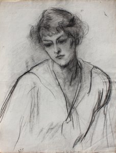 Halflang portret van een jong meisje, voorover leunend, ca. 1910 door Albert de Belleroche