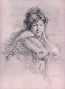 Lithografie portret van een vrouw, ca. 1905 door Albert de Belleroche