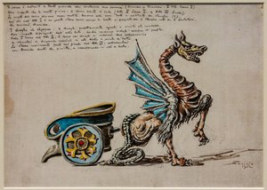 Act II, eerste scène en derde bedrijf, toneeluitrusting: De Strijdwagen van Armida voor Armida door G. Rossini door Alberto  Savinio