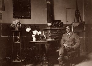 De beeldhouwer Mario Pelagatti in zijn studio, Florence, 20/11/1920
