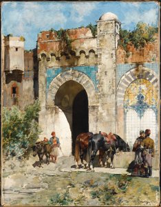 De paarden water geven, 1880 door Alberto Pasini