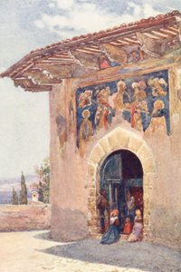 Cappella dei Pellegrini, Assisi (kleur litho) door Alberto Pisa